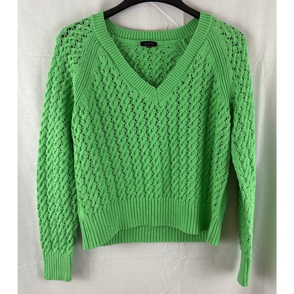 Talbots  Green V-Neck Cable Knit Long Sleeve Sweater Size Medium - Picture 1 of 6